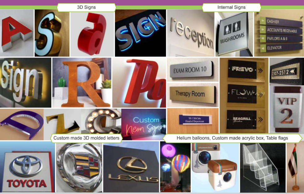 Acrylic sing, glow sign and name plates reception desk signage in dubai